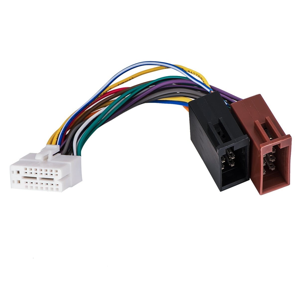 Adaptor ISO 16 pini pentru autoradio, mufa alba 16 pini si conectori ISO negru si maro, cabluri multicolore 20 cm