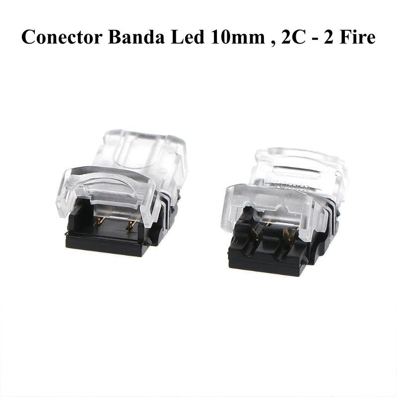 Conector banda LED 10mm, 2 fire, vedere comparativa a doua piese cu capac transparent