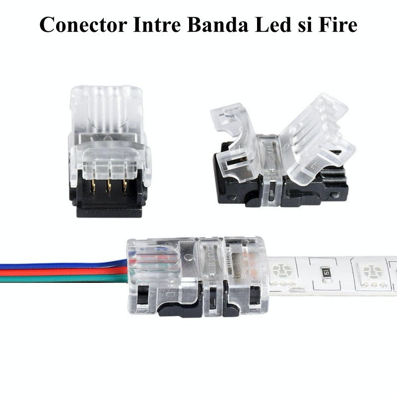 Conector banda LED 10mm utilizat pentru conectarea firelor la banda LED RGB, mod de folosire