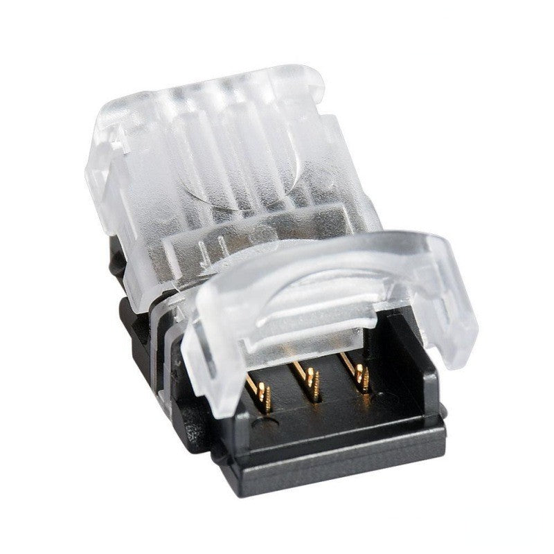 Conector banda LED 10mm, 3 pini, IP65, cu clips transparent si pini aurii pentru racordare fara lipituri