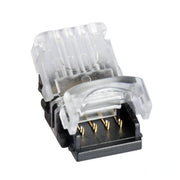 Conector banda LED RGB 10mm, 4 pini, IP65, cu carcasa transparenta si pini aurii, fara lipire