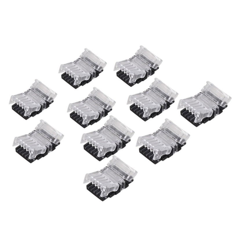 Set 10 conectoare banda LED RGBW 12mm 5 pini, vedere de ansamblu pe fond alb