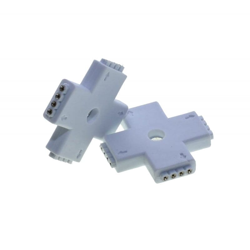 Set doi conectori cruce banda LED RGB 10mm, vedere detaliu contacte metalice 4 pini