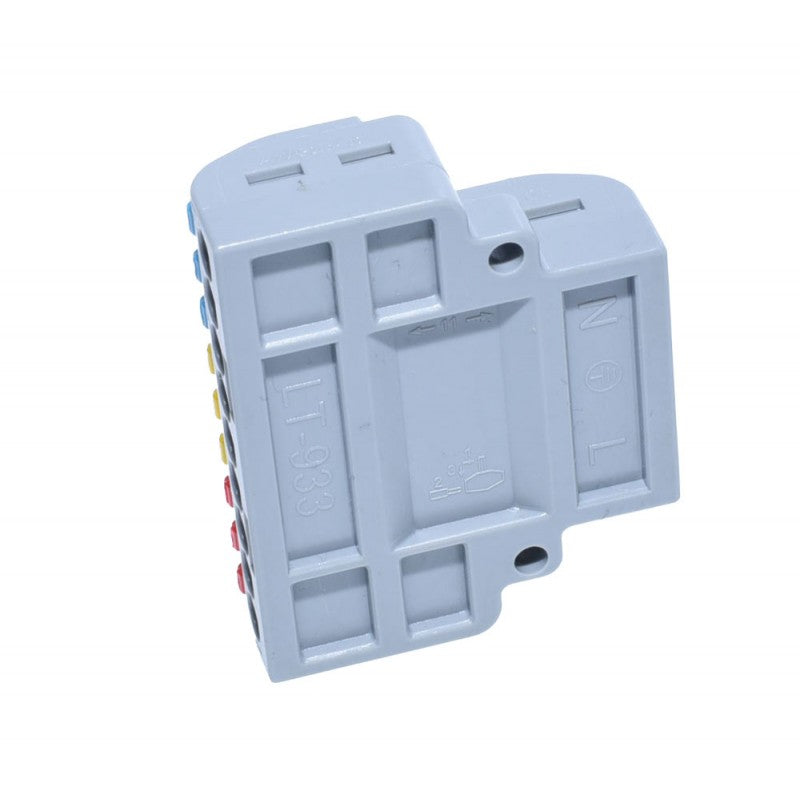 Conector rapid 12 poli, vedere spate corp izolant ABS gri, marcaje N si L pentru identificare poli