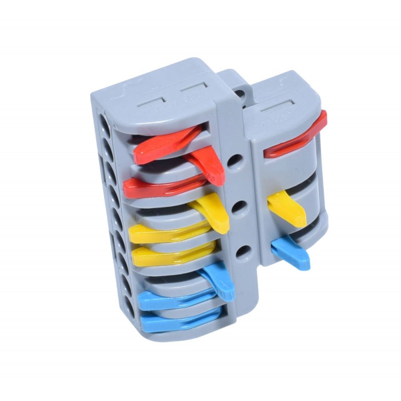 Conector rapid 12 poli vazut din lateral, manete de fixare arcuite deschise pentru introducerea firelor