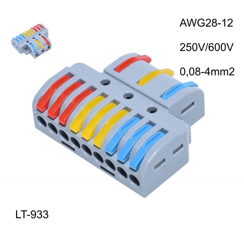 Conector electric rapid 12 poli, compatibil AWG28-12, tensiune 250V/600V, sectiune 0,08-4mm2