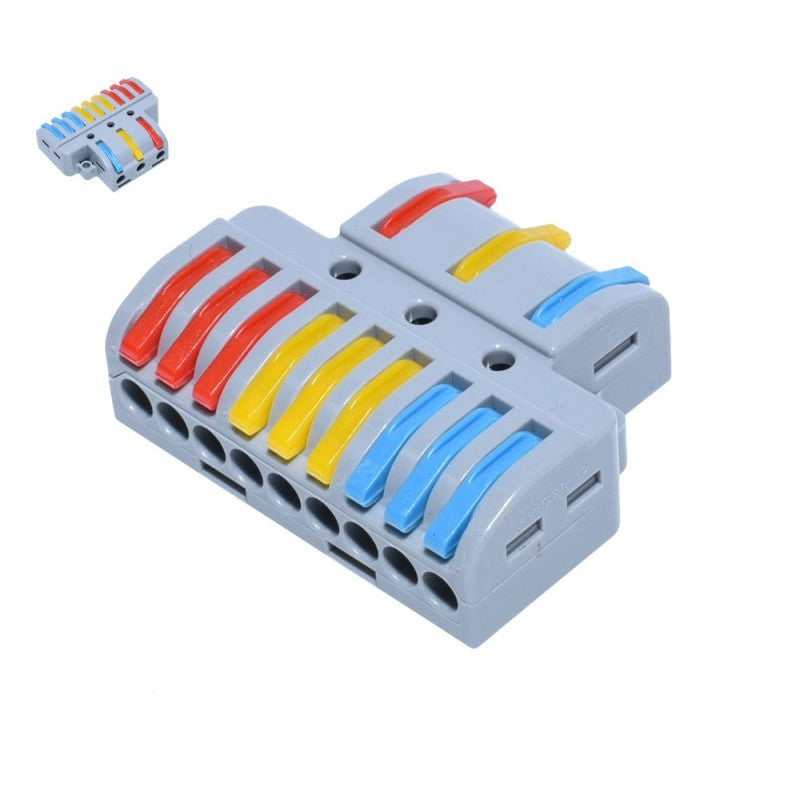 Conector rapid 12 poli 3-9 fire, 250V, cablu 0,08-4mm2, cu manete colorate rosu galben albastru