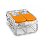 Conector rapid 2 poli pentru doze electrice, 32A, 450V, carcasa transparenta cu parghii portocalii basculante