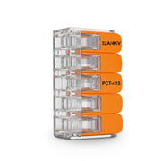 Conector rapid 5 poli cu cleme cu arc, 32A/450V, carcasa transparenta si manete portocalii
