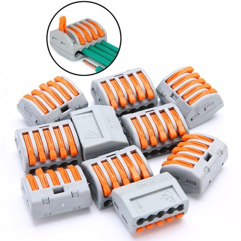 Set conectoare rapide 5 poli cu detaliu utilizare fire multiple introduse simultan, 32A 400V