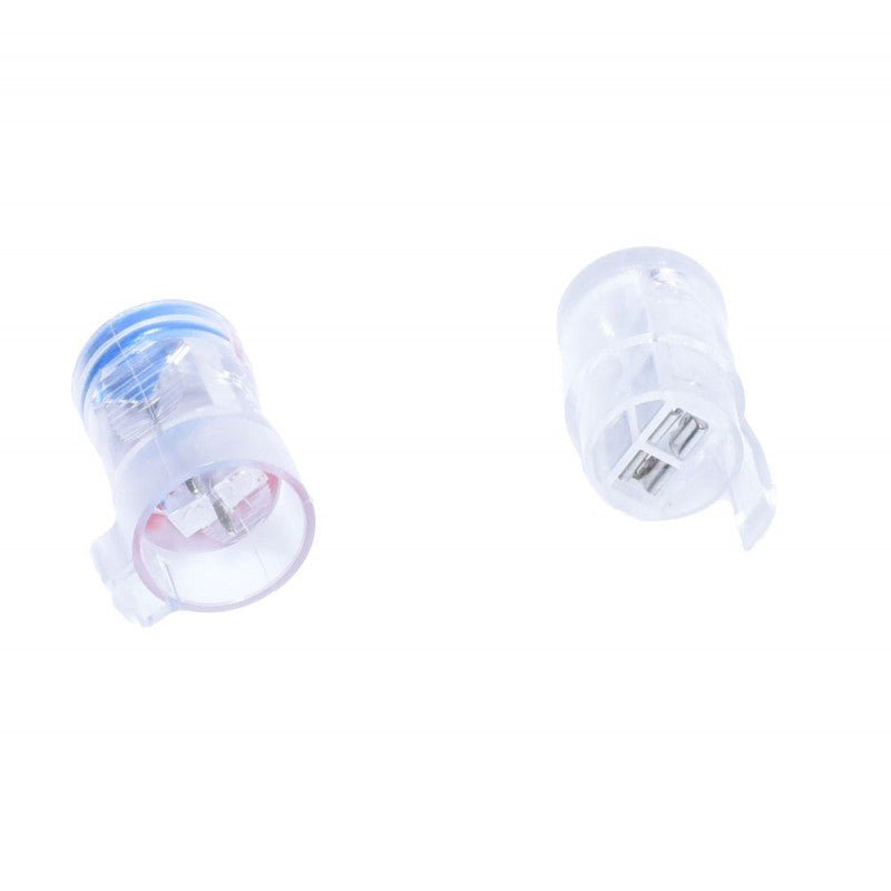 Conector doza transparent vazut din interior, contacte cupru expuse, compatibil fire AWG 28-14