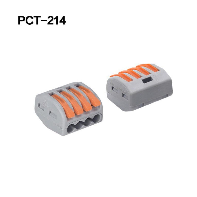 Conector rapid 4 poli vazut din doua unghiuri, dimensiuni compacte 20x20x14 mm