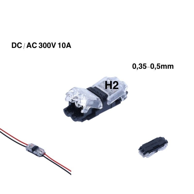 Conector H2 300V 10A - specificatii tehnice si vederi multiple ale conectorului pentru fire litate