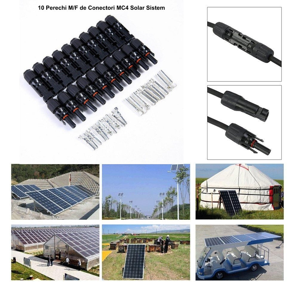 Set 10 perechi conectori solari MC4 M/F cu pini metalici, aplicatii fotovoltaice multiple
