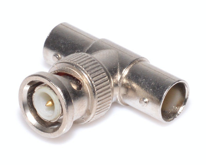 Conector teu BNC 1 tata 2 mama, corp metalic nichelat, compatibil RG59 RG6, pentru distributie semnal video CCTV
