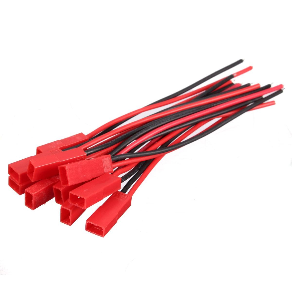Set conectori JST 2 fire, 10 perechi mama-tata grupate, fire rosii si negre pre-cablate