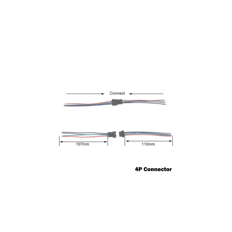 Conector 4P mama-tata cu dimensiuni 107mm si 110mm, compatibil banda LED RGB