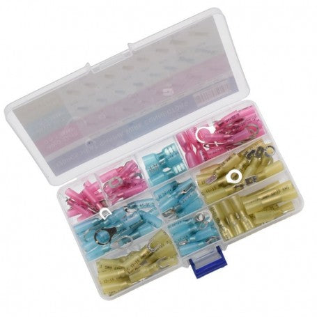 Conectori termocontractabili waterproof in cutie transparenta cu capac, sortati pe marimi si culori