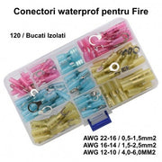 Set 120 conectori waterproof termocontractabili IP67, AWG 22-16 / 16-14 / 12-10, roz albastru galben, cutie organizatoare