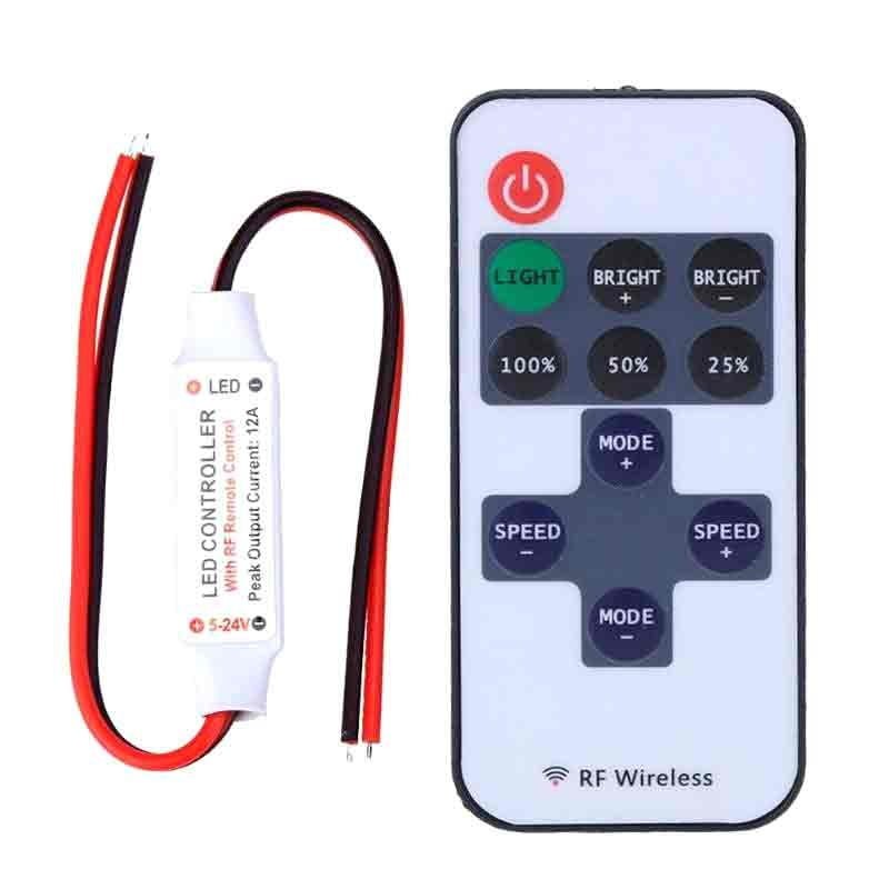Controller RF wireless pentru banda LED monocolor 5-24V, 12A, cu telecomanda si dimmer PWM 256 trepte