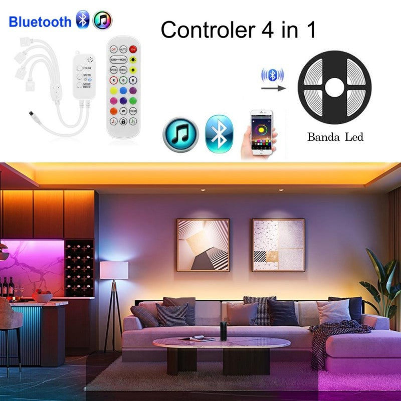 Controller RGB 4-in-1 Bluetooth cu telecomanda, utilizat pentru iluminat ambiental RGB in living