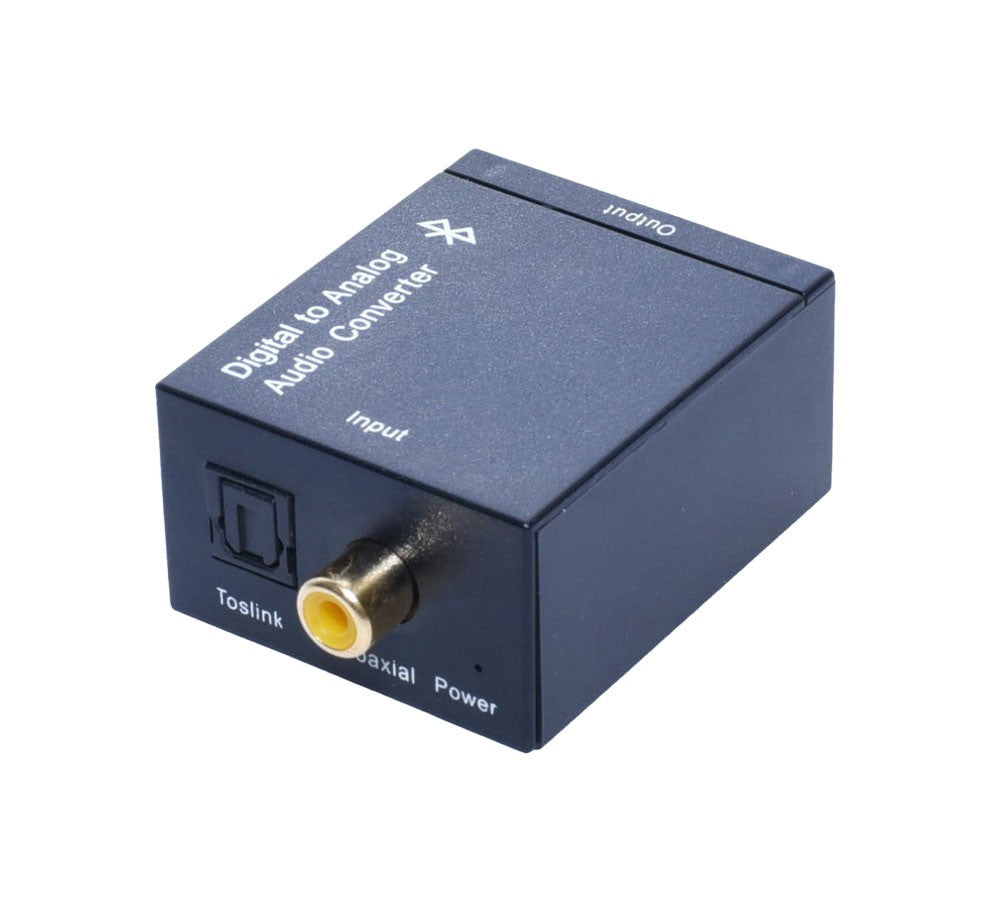 Convertor digital-analog, vedere spate cu intrare Toslink optica si conector coaxial aurit