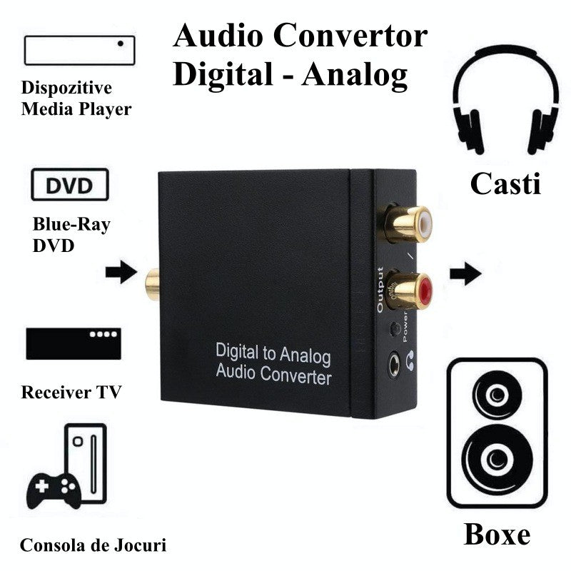 Convertor audio digital-analog compatibil cu DVD, media player, consola de jocuri, casti si boxe