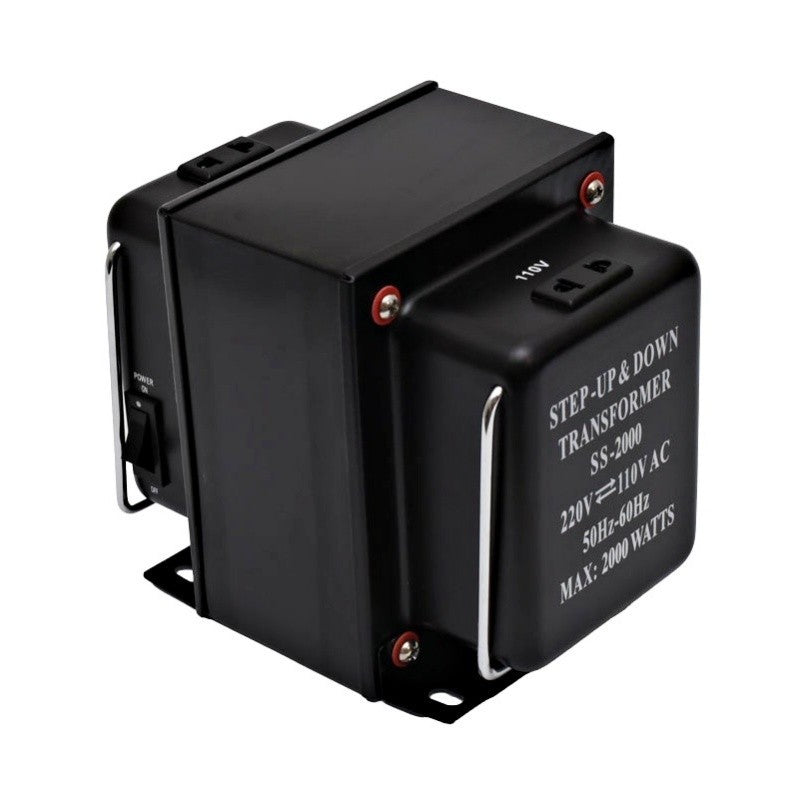 Transformator step-up step-down 2000W, 220V-110V AC, 50-60Hz, detaliu eticheta specificatii tehnice