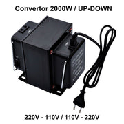 Convertor tensiune bidirectional 2000W, 220V-110V si 110V-220V, carcasa metalica neagra cu cablu de alimentare
