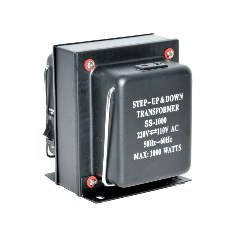 Transformator de tensiune 220V-110V bidirectional, 1000W, 50-60Hz, cu buton on/off si prize duale integrate