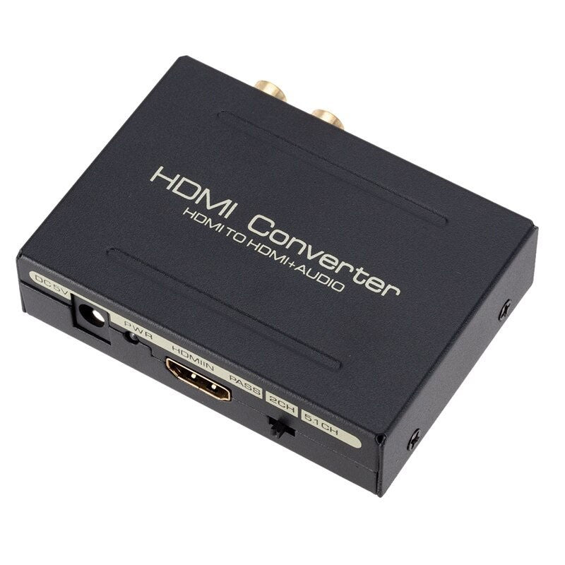 Convertor HDMI audio compact, vedere de sus, cu comutator 2CH 5.1CH si port HDMI IN pe panou