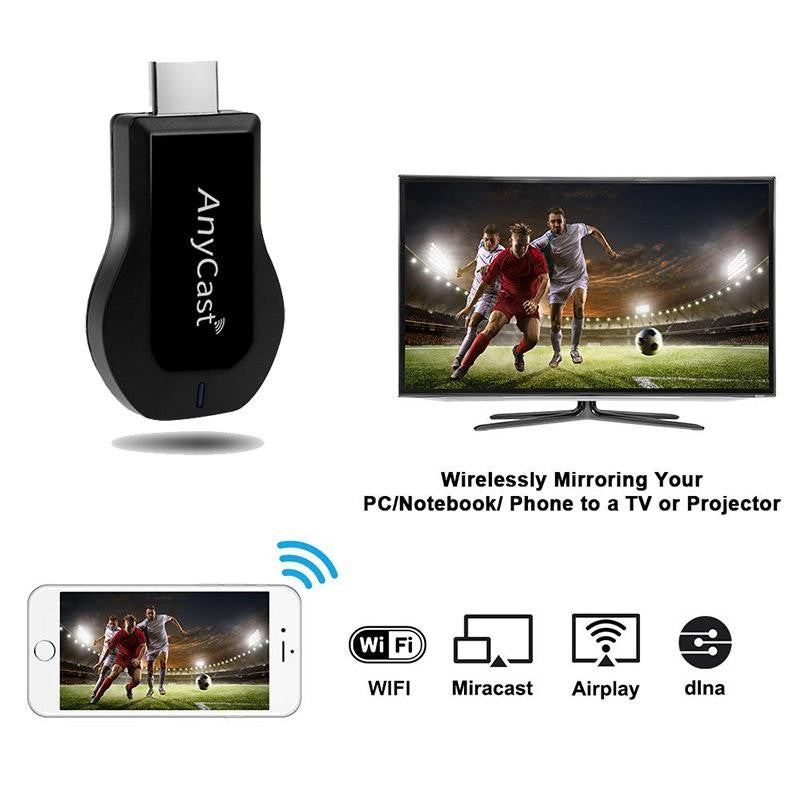 Adaptor wireless HDMI negru cu functii WiFi, Miracast si Airplay pentru mirrorare ecran pe televizor