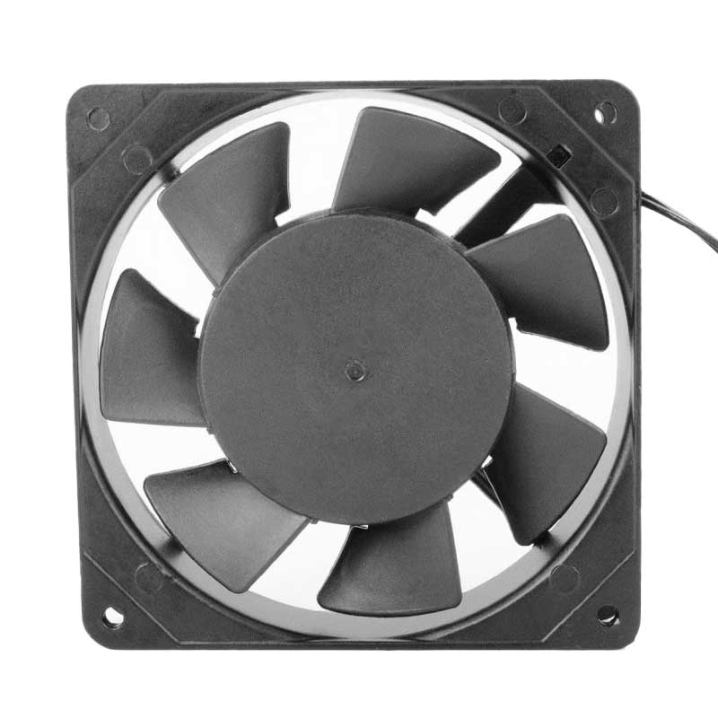 Ventilator axial 120x120x25mm vedere spate, motor central si palete ABS, conexiune prin fire