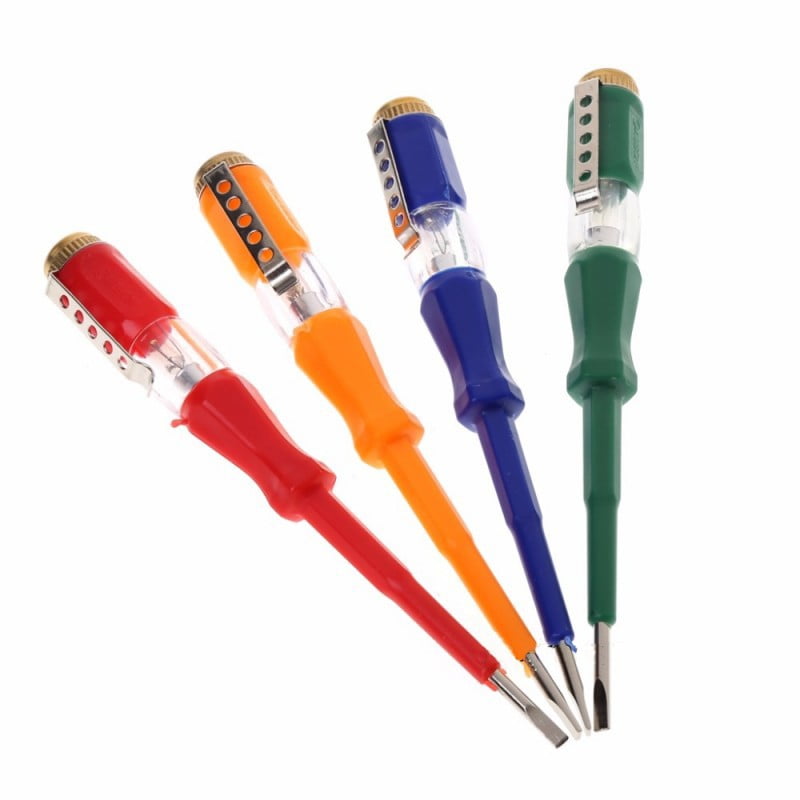 Set 4 creioane de tensiune colorate 220V-250V, cu lampa neon si tija crom-vanadiu, maner ergonomic 190mm