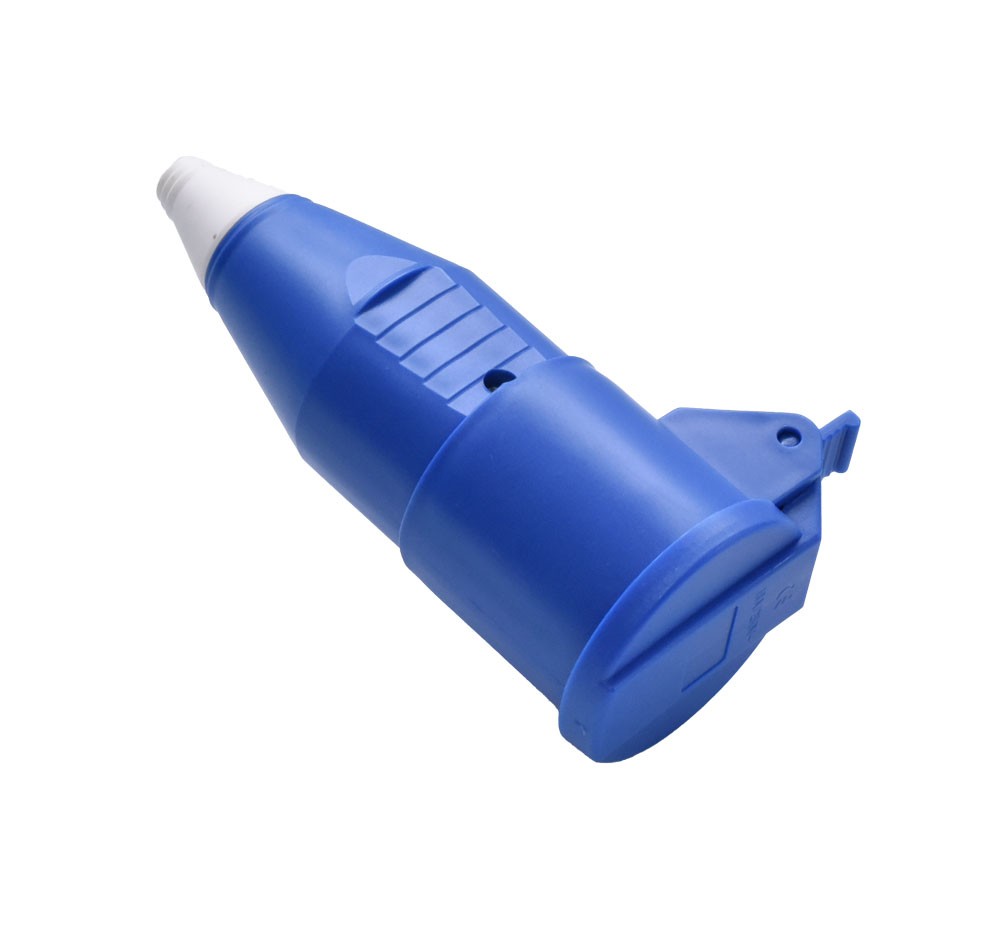 Cupla electrica albastra 250V 16A din polipropilen, cu sistem de prindere prin insurubare si contact de impamantare