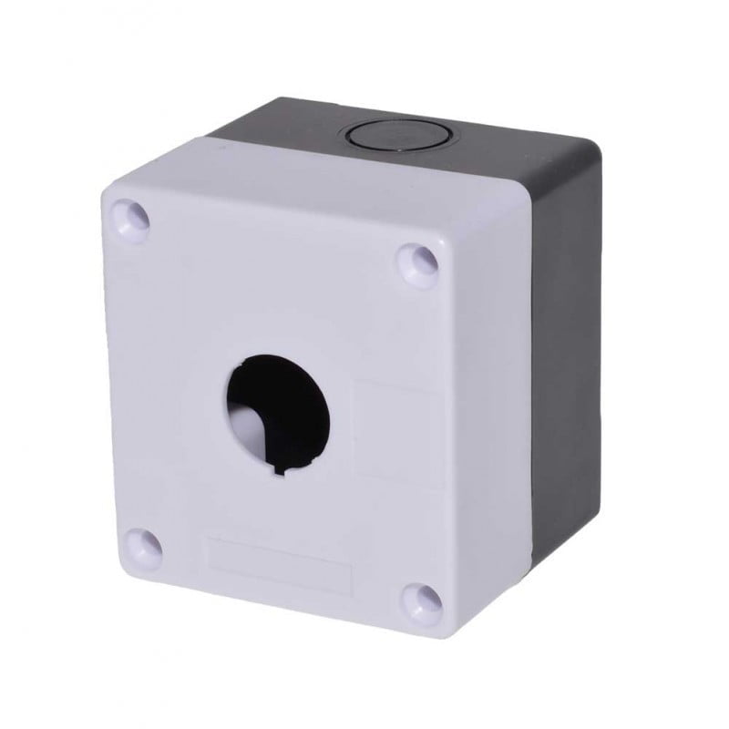 Cutie protectie plastic 1 gaurire 22mm IP54 pentru buton industrial, capac alb cu corp gri