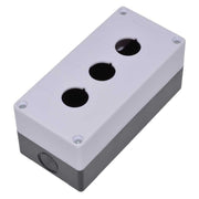 Cutie buton push 3x22mm IP54, carcasa plastic bicolora alb-gri, 3 orificii pentru butoane industriale