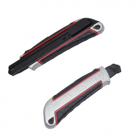 Set doua cuttere 18mm aluminiu, variante negru si argintiu cu insertii rosii anti-alunecare