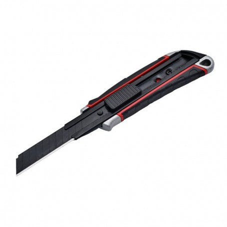 Cutter profesional aluminiu lama neagra 18mm, corp ergonomic cu grip texturata si sistem auto-retractabil