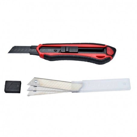 Cutter profesional ergonomic 18mm lama neagra otel carbon, cu rezerva de lame inclusa in capsula de protectie