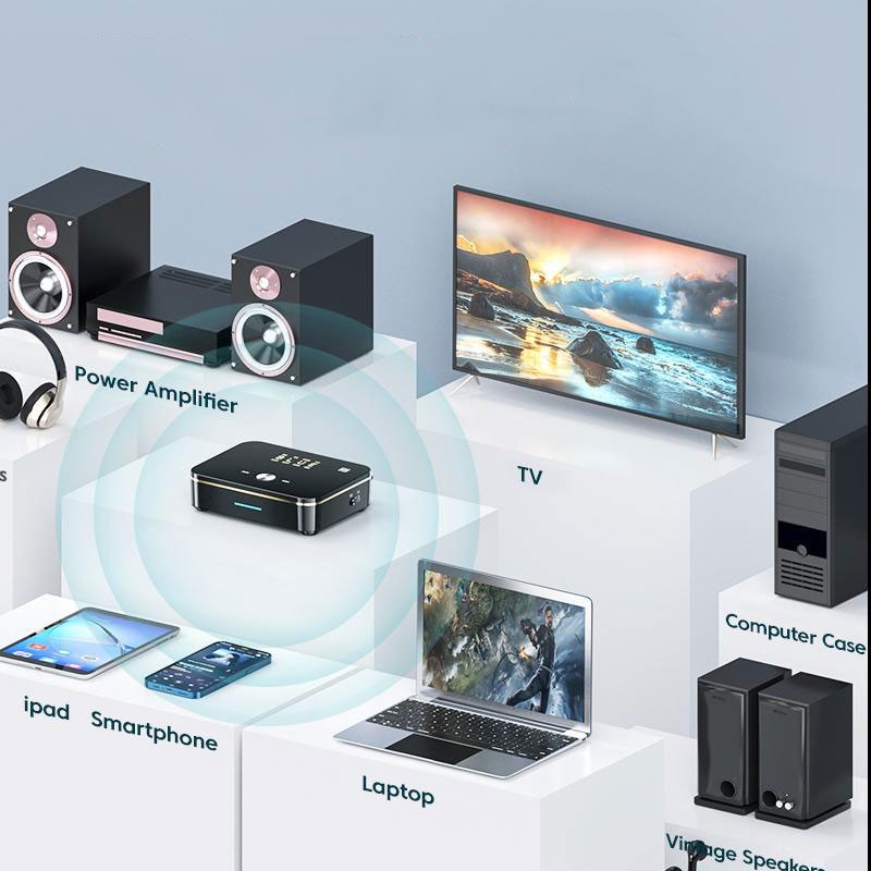 Convertor audio wireless conectat la amplificator, TV, laptop si smartphone prin Bluetooth 5.0