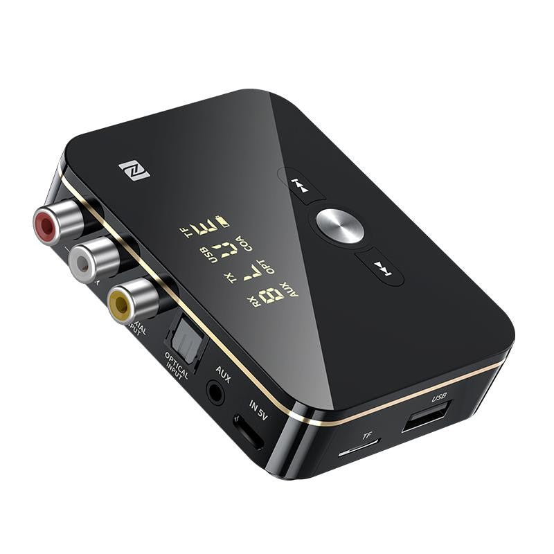 Convertor audio Bluetooth 5.0 NFC dual mode RX/TX, intrari RCA, Optical, Coaxial, AUX, display LED