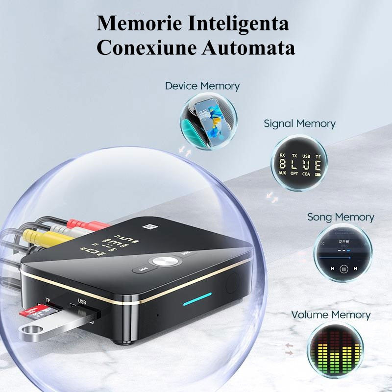 Adaptor audio Bluetooth 5.0 cu memorie inteligenta pentru dispozitiv, semnal, melodie si volum