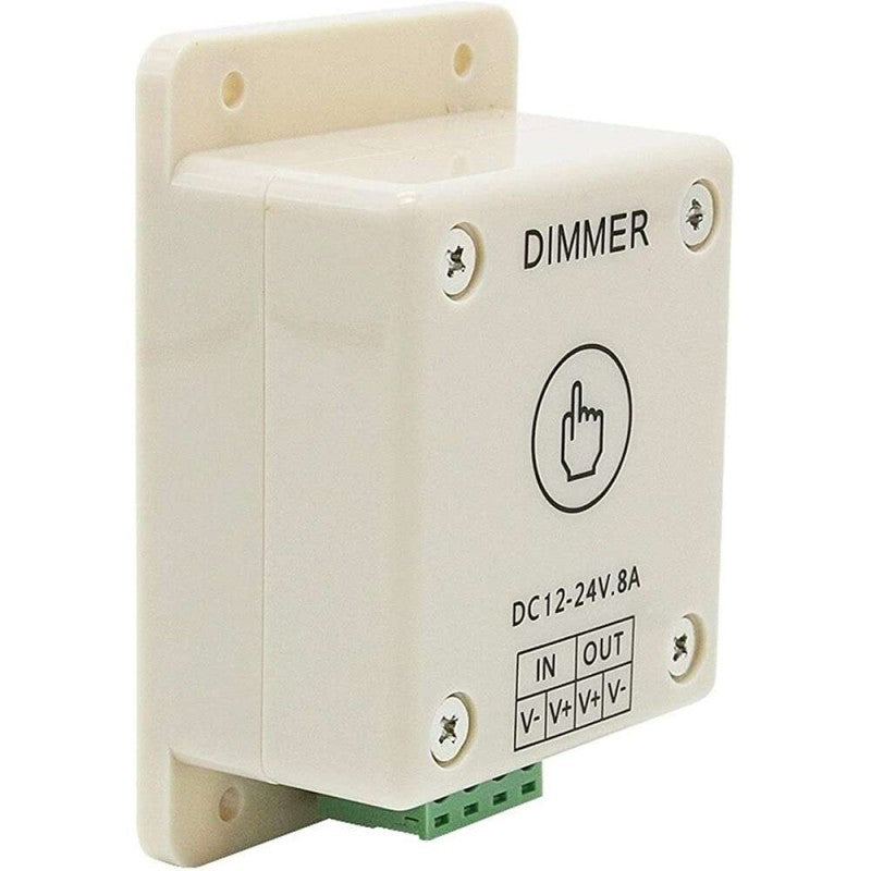 Dimmer touch 8A vedere laterala cu carcasa compacta si orificii de montaj pe suprafata