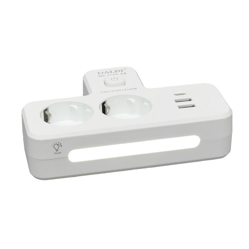 dublu stecher cu lumina de veghe LED activa si senzor touch, vedere laterala