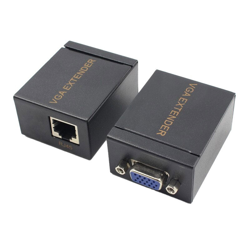 Kit extender VGA cu transmitator RJ45 si receptor VGA 15 pini, carcasa metalica compacta neagra