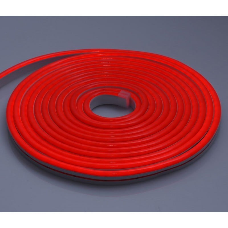 Banda neon LED rosie rulata pe rola, 5m, profil plat siliconic, stinsa