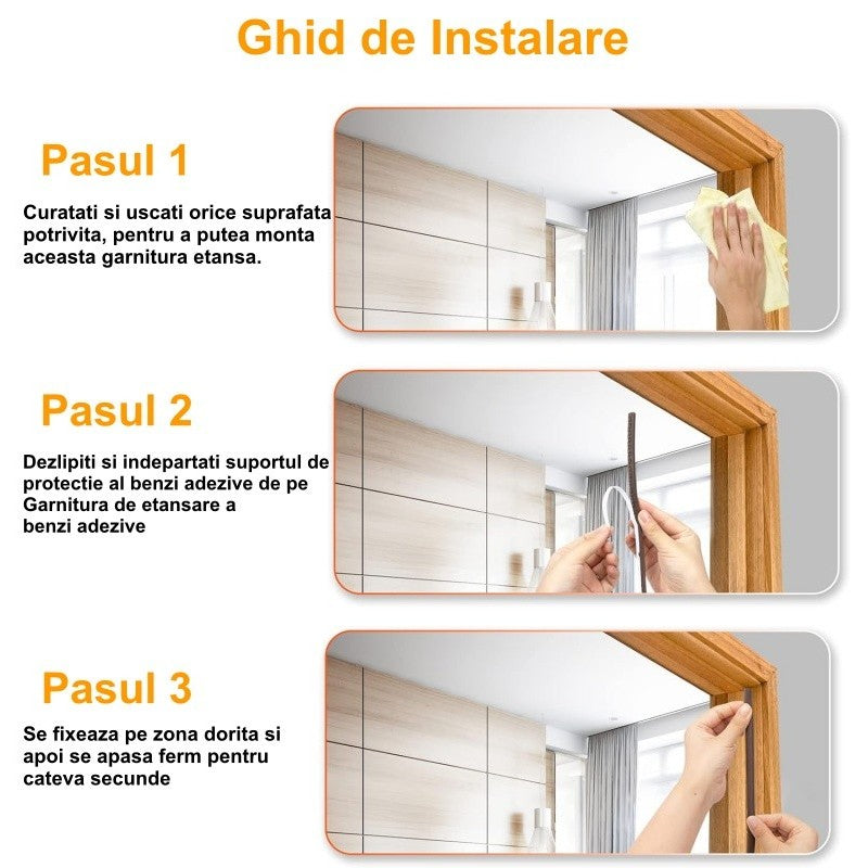 Ghid instalare banda etansare autoadeziva in 3 pasi simpli pe rama usii sau ferestrei
