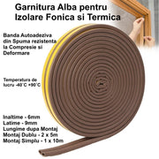 Banda autoadeziva din spuma pentru etansare ferestre si usi, 10m/rol, 6mm inaltime, rezistenta -40°C +90°C