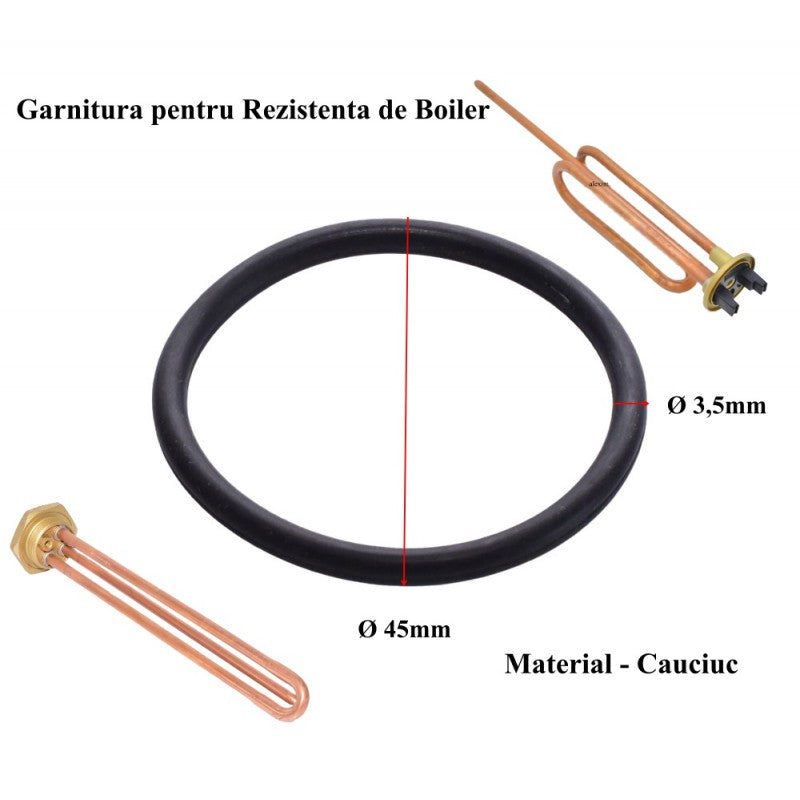 Garnitura cauciuc boiler cu dimensiuni indicate: diametru 45mm si sectiune 3,5mm, compatibila rezistente standard